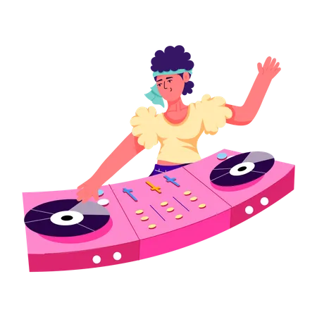 Female Music Mixer  Illustration