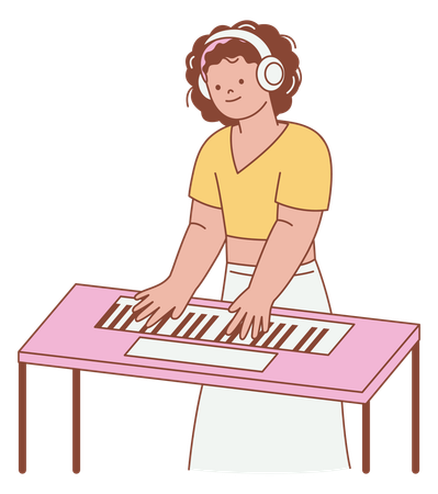 Female Musician Playing Keyboard  Illustration