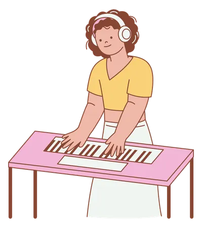 Female Musician Playing Keyboard  Illustration