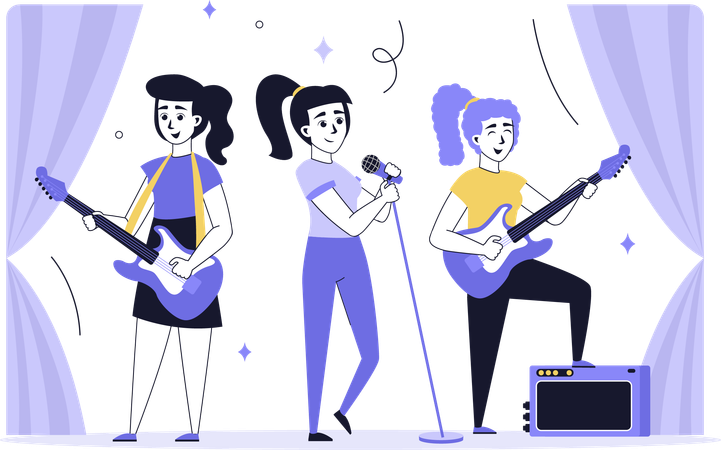 Female musicians performing in concert  Illustration