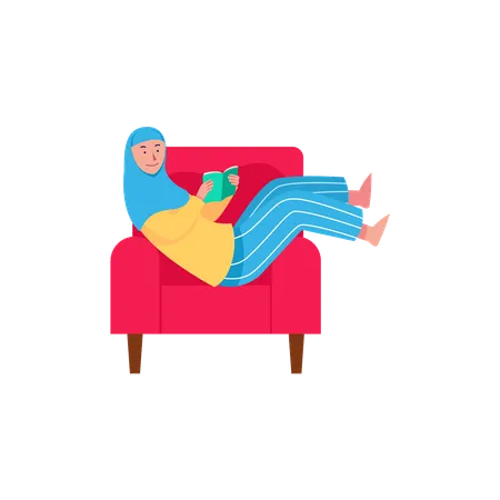 Female Muslim stay and relaxing at home during of flu spread  Illustration