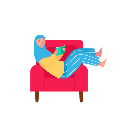 Female Muslim stay and relaxing at home during of flu spread  Illustration