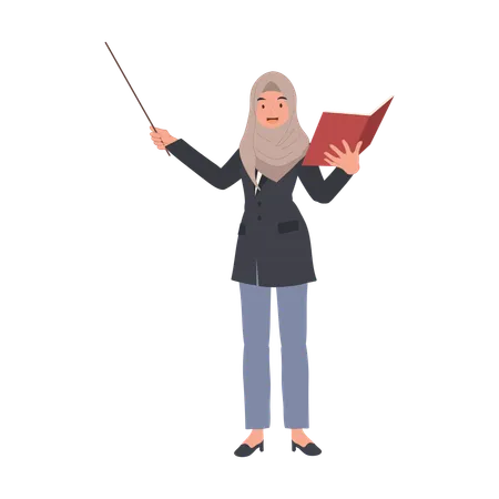 Female Muslim Teacher Education with Books  Illustration