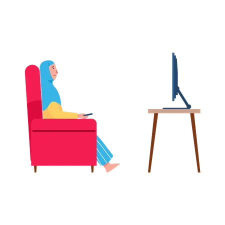 Female Muslim watching tv  Illustration