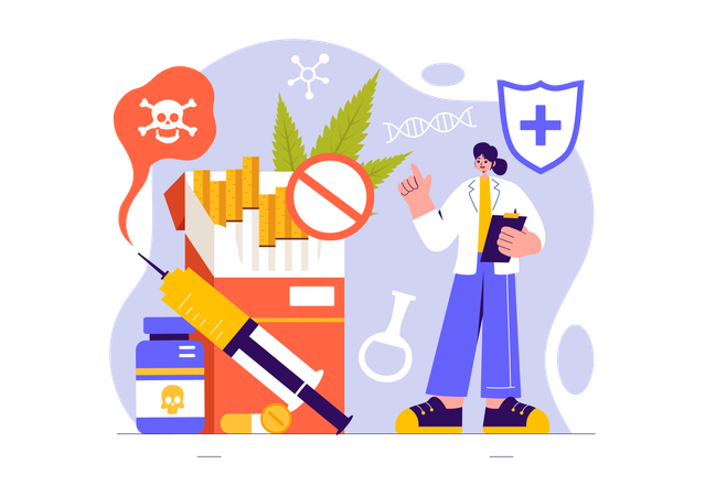 Female Narcologist doctor saying stop smoking and drugs  Illustration