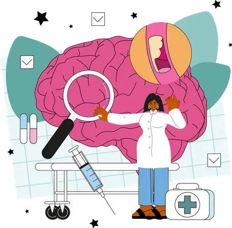 Female Neurologist research on brain  일러스트레이션