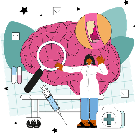 Female Neurologist research on brain  Illustration