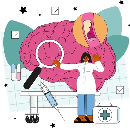 Female Neurologist research on brain  Illustration