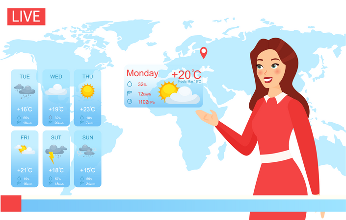 Female news anchor giving weather report  Illustration