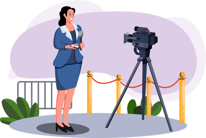 Female news anchor reading news  Illustration