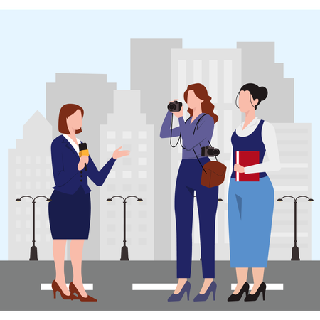 Female news reporter giving news report  Illustration