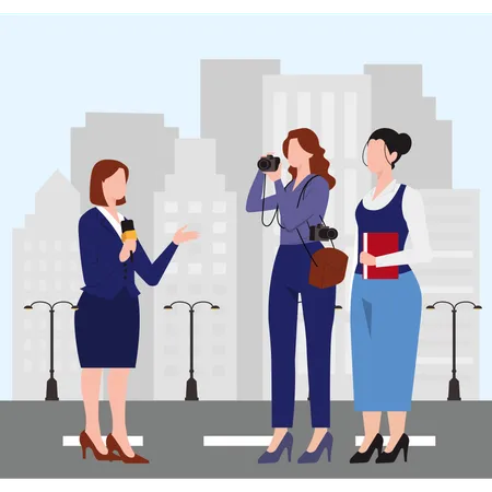 Female news reporter giving news report  Illustration