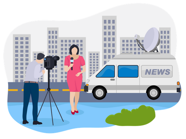 Female news reporter reporting news  Illustration