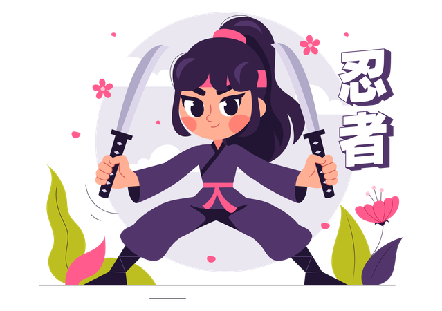 Female ninja posing with katana  Illustration