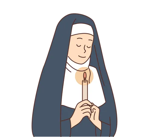 Female nun holding candle  Illustration