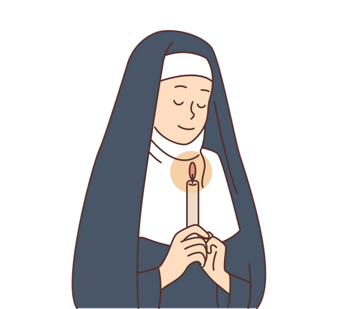 Female nun holding candle  Illustration