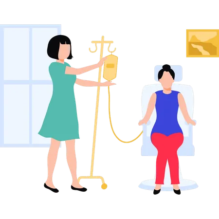 A Girl Is Checking A Patients Drip Illustration