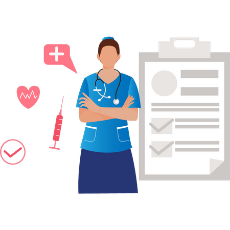 Female nurse has medical report  Illustration