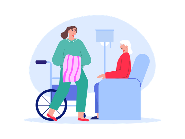 Female nurse helping handicapped woman Illustration