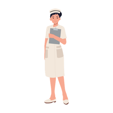 Female nurse holding clipboard Illustration