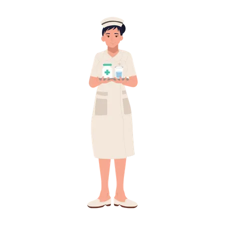 Female nurse holding medicine  Illustration