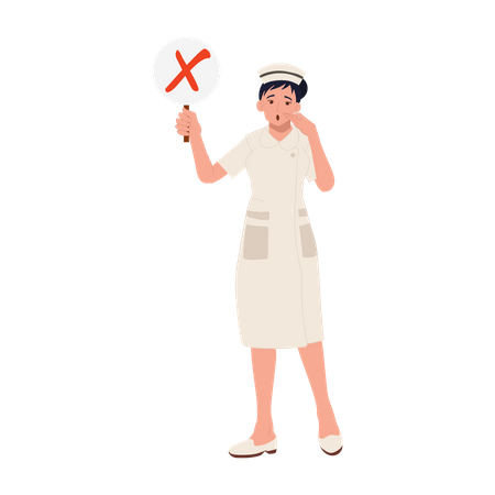 Female nurse holding No signboard Illustration