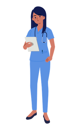 Female Nurse holding Report Illustration