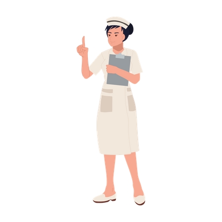 Female nurse holding report and giving information Illustration