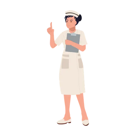 Female nurse holding report and giving information Illustration