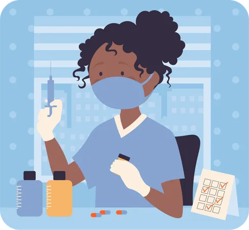 Female nurse holding syringe  Illustration