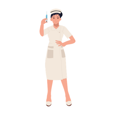 Female nurse holding syringe Illustration