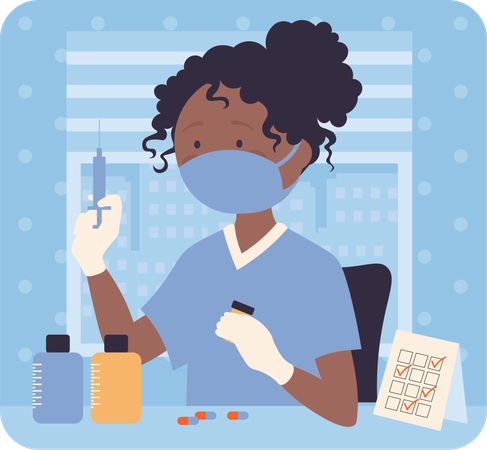 Female nurse holding syringe  Illustration