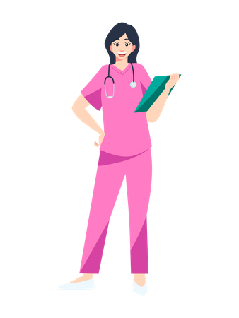 Female Nurse holding writing pad  Illustration