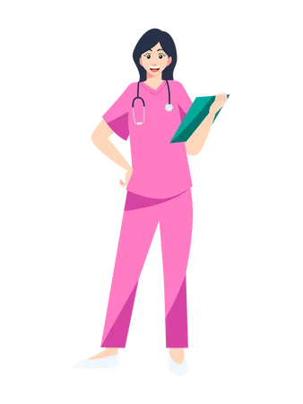 Female Nurse holding writing pad  Illustration