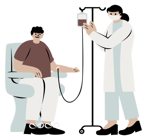 Female nurse prepares IV drip  Illustration