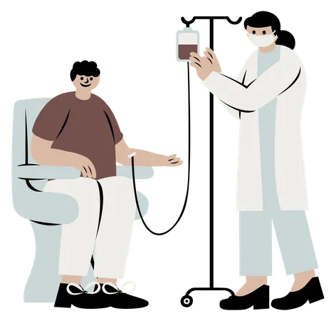 Female nurse prepares IV drip  Illustration