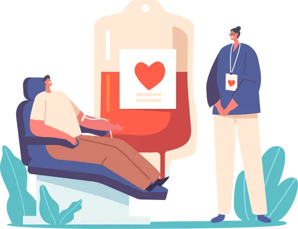 Female Nurse Receiving Blood from Donor  Illustration