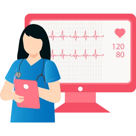 Female nurse reporting heart rate  イラスト