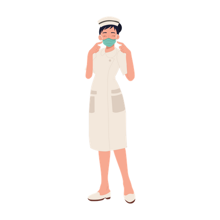 Female nurse showing how to wear face mask  Illustration