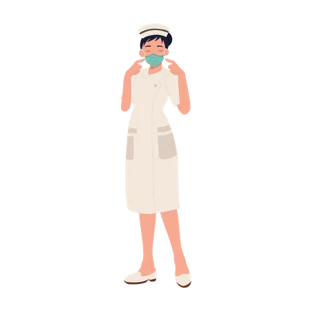 Female nurse showing how to wear face mask  Illustration