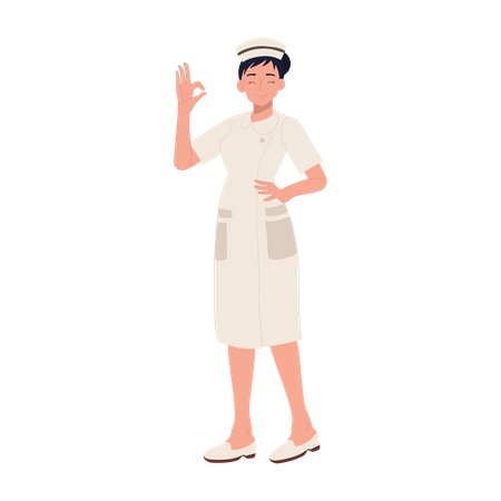 Female nurse showing OK sign Illustration