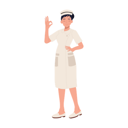 Female nurse showing OK sign  Illustration