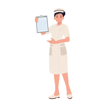 Female nurse showing report Illustration