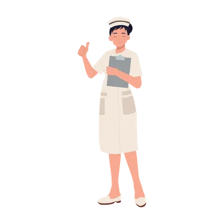 Female nurse showing thumb up Illustration