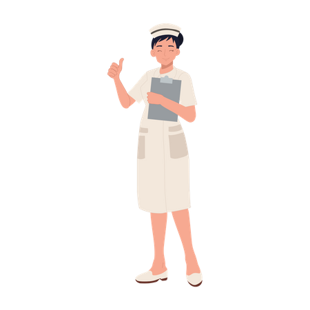 Female nurse showing thumb up  Illustration