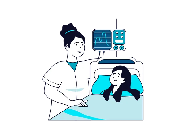 Female nurse talking to girl patient  Illustration