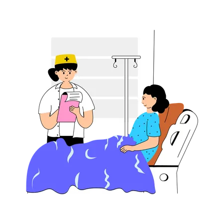 Female Nurse Visiting Patient in Hospital Room  Illustration