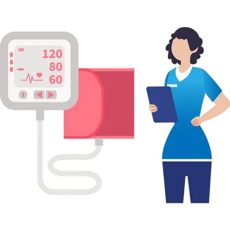 Female nurse watching medical monitor  Illustration