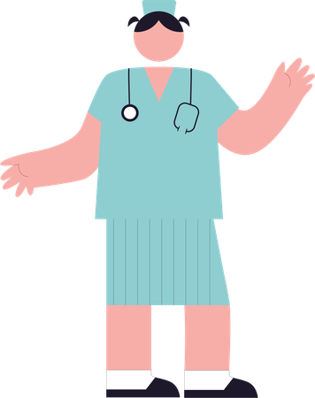 Female nurse waving hand  Illustration