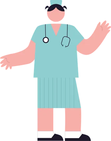 Female nurse waving hand  Illustration